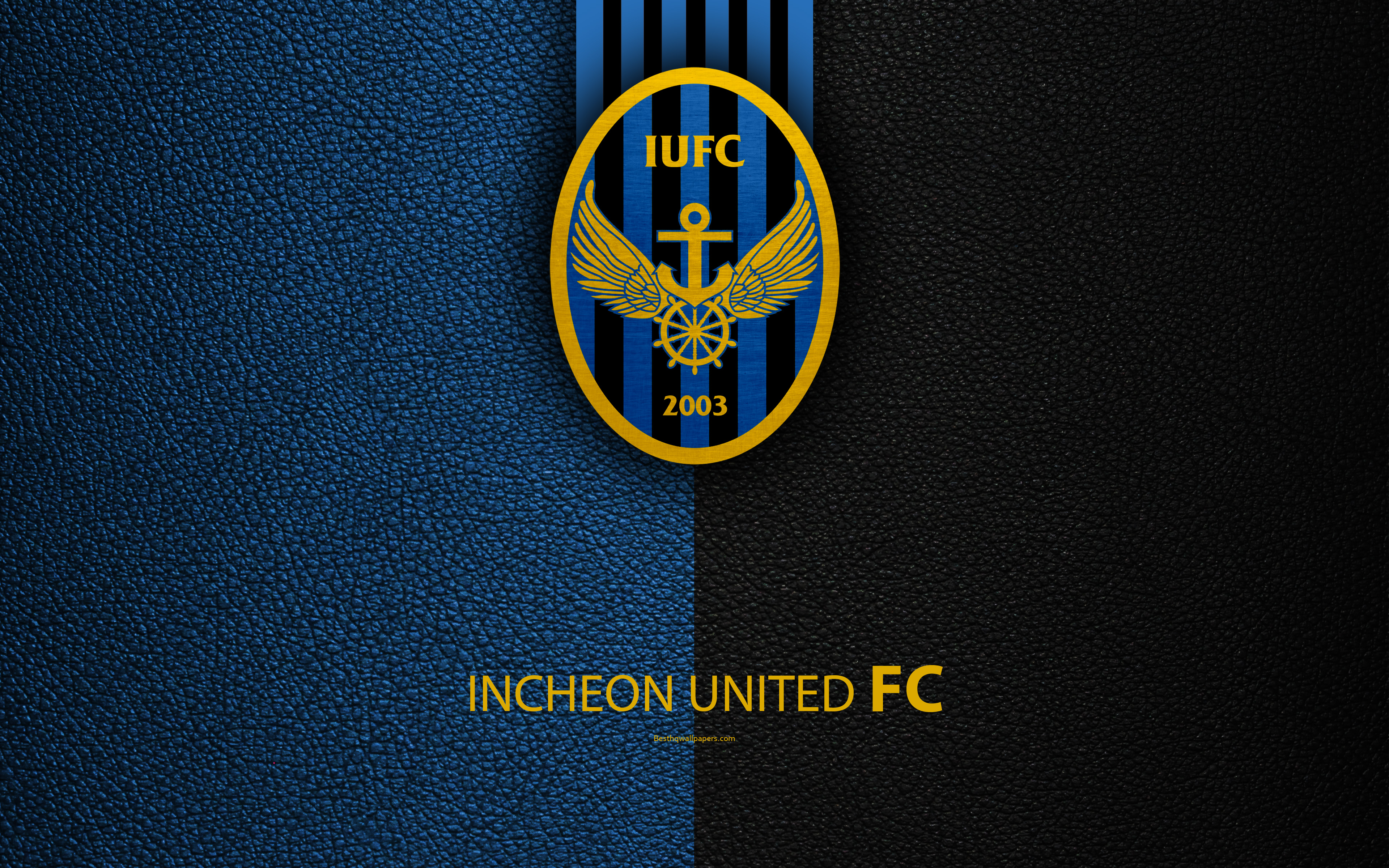 Download Wallpaper Incheon United FC, 4k, Logo, South Korean Football Club, K League Classic, Leather Texture, Emblem, Incheon, South Korea, Football Championship For Desktop With Resolution 3840x2400. High Quality HD Picture Wallpaper