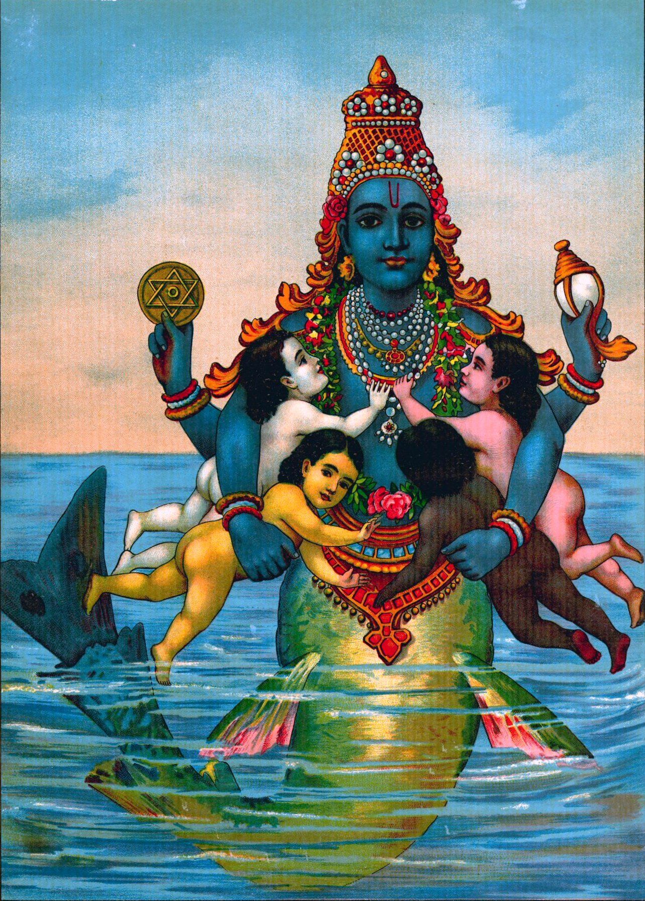 Matsya with the Vedas as infants. Avatara, Hindu gods, Hinduism