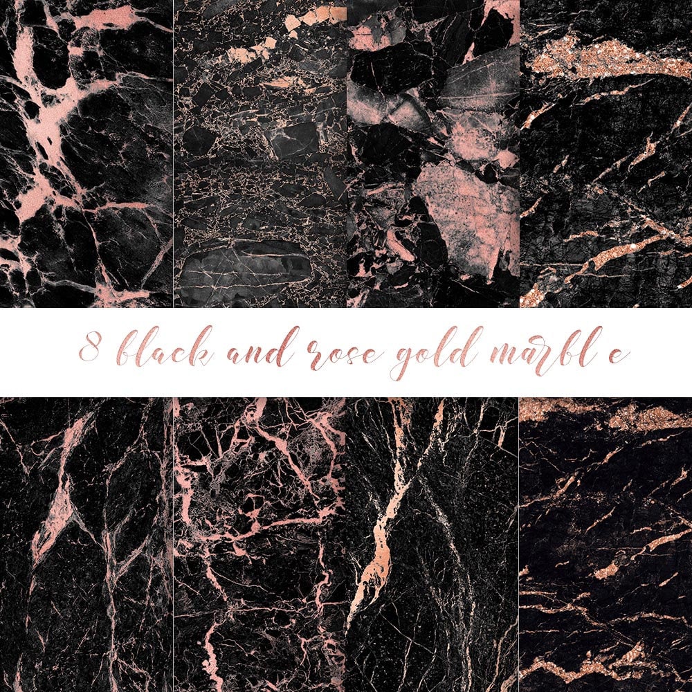 Black and Rose Gold Marble Digital Paper Rose Marble Digital