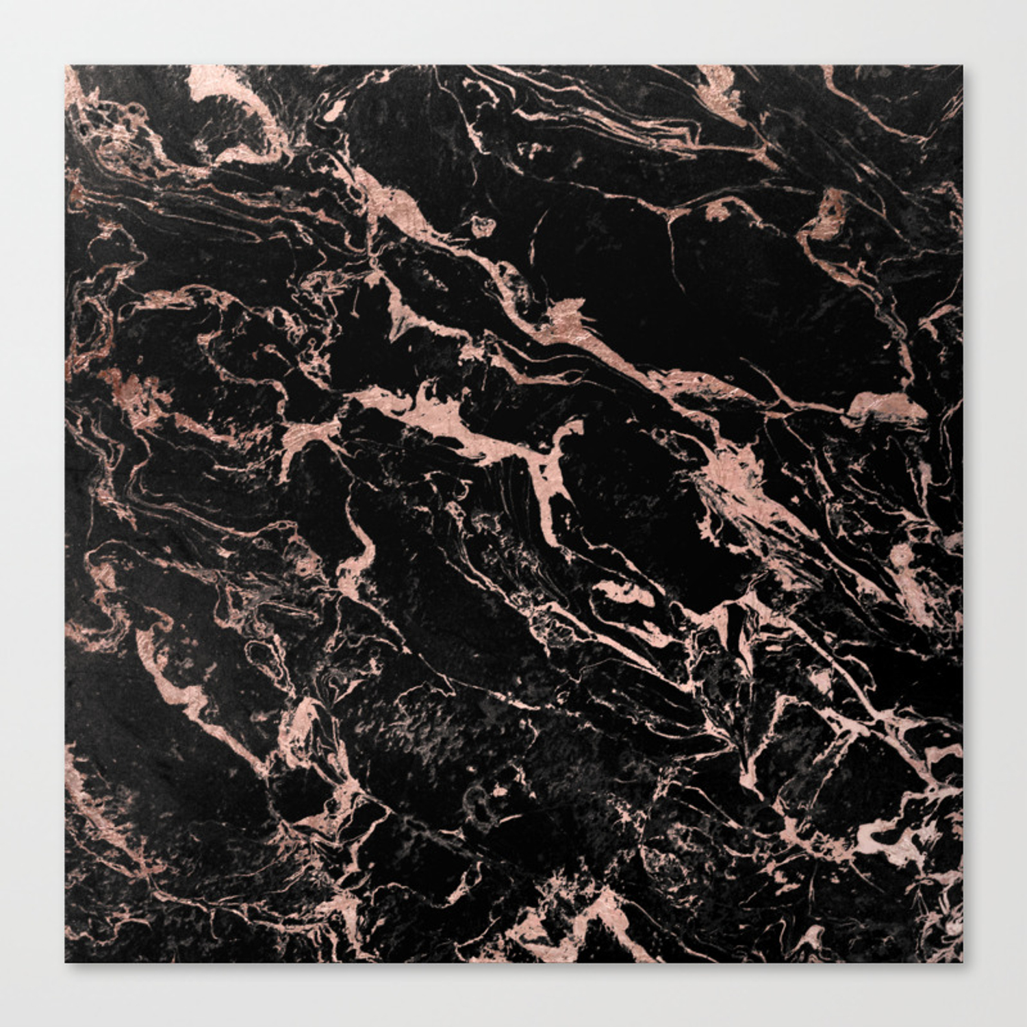 Modern girly faux rose gold foil black marble Canvas Print by Girly Trend