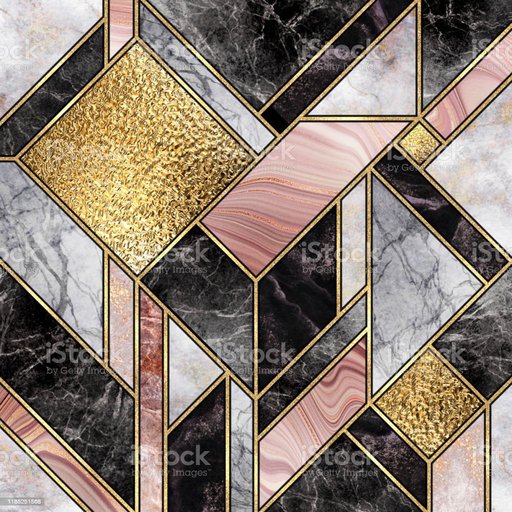 Modern Marble Mosaic Abstract Background Art Deco Wallpaper Artificial Stone Texture Rose Gold Black White Marbled Tile Geometrical Fashion Marbling Illustration Image Now