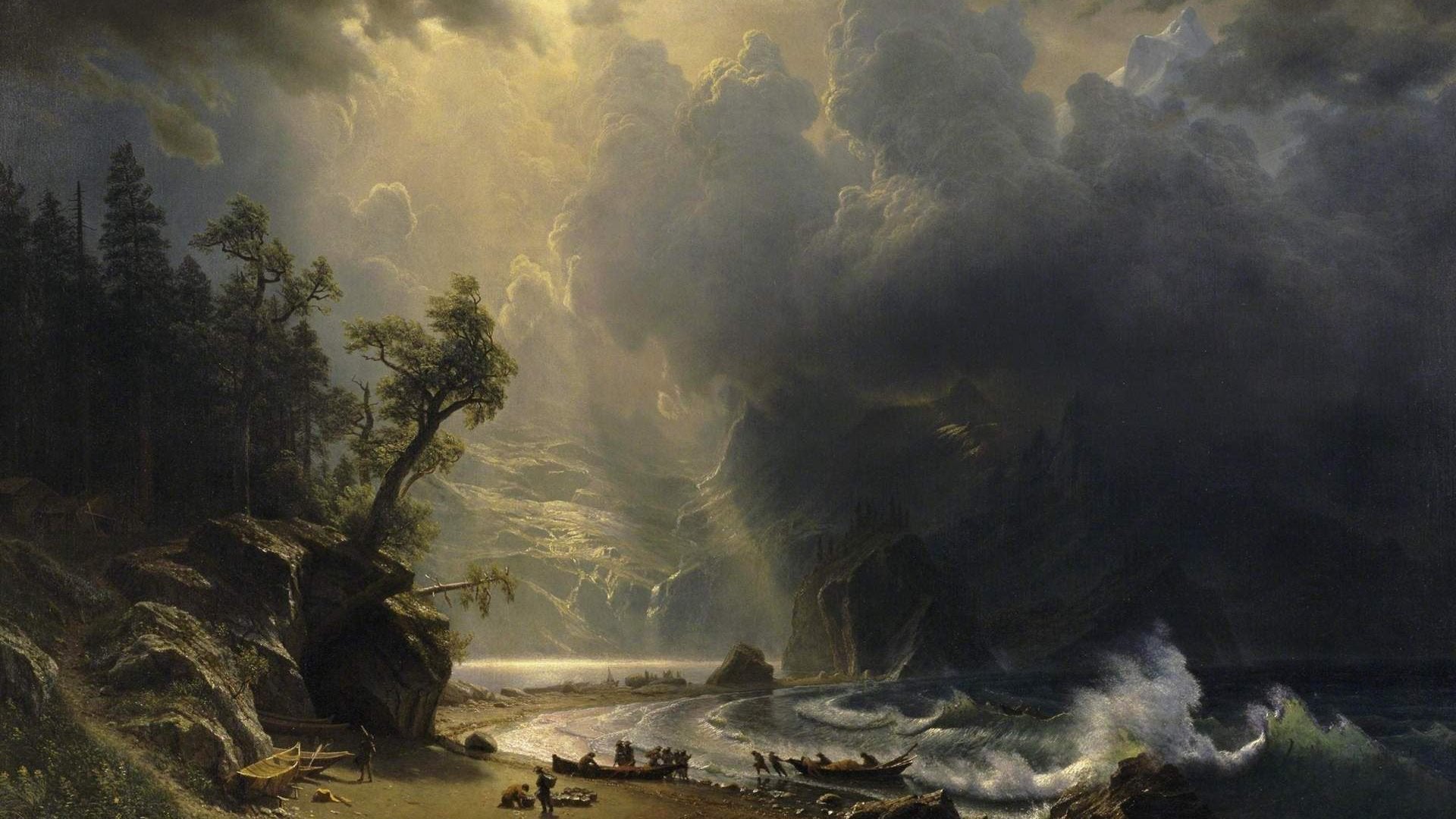 Storm at Sea Painting Wallpaper HD [1920 × 1080]