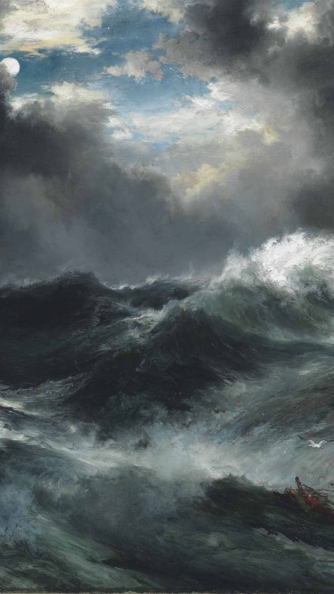 Wallpaper Sea, waves, clouds, moon, painting 2880x1800 HD Picture, Image