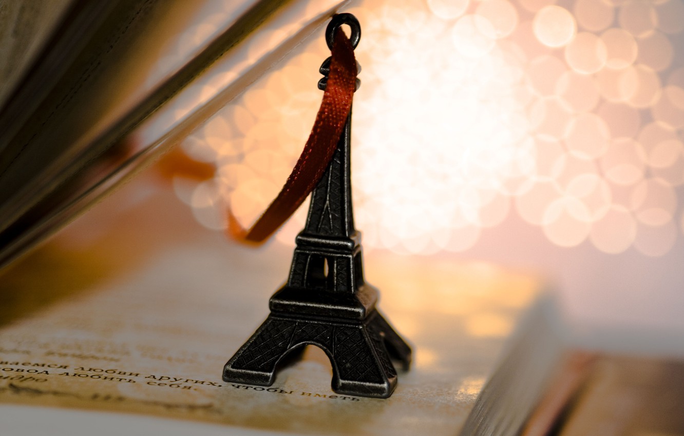 Wallpaper Eiffel tower, tape, book, figurine, keychain, page, souvenir, lines image for desktop, section макро