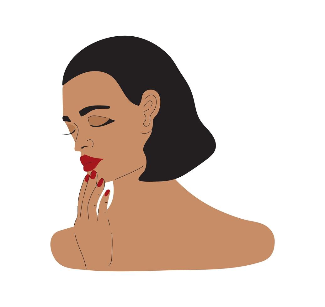 Pretty young woman applying face cream. Skincare procedure, routine day illustration. Application of cosmetic product vector