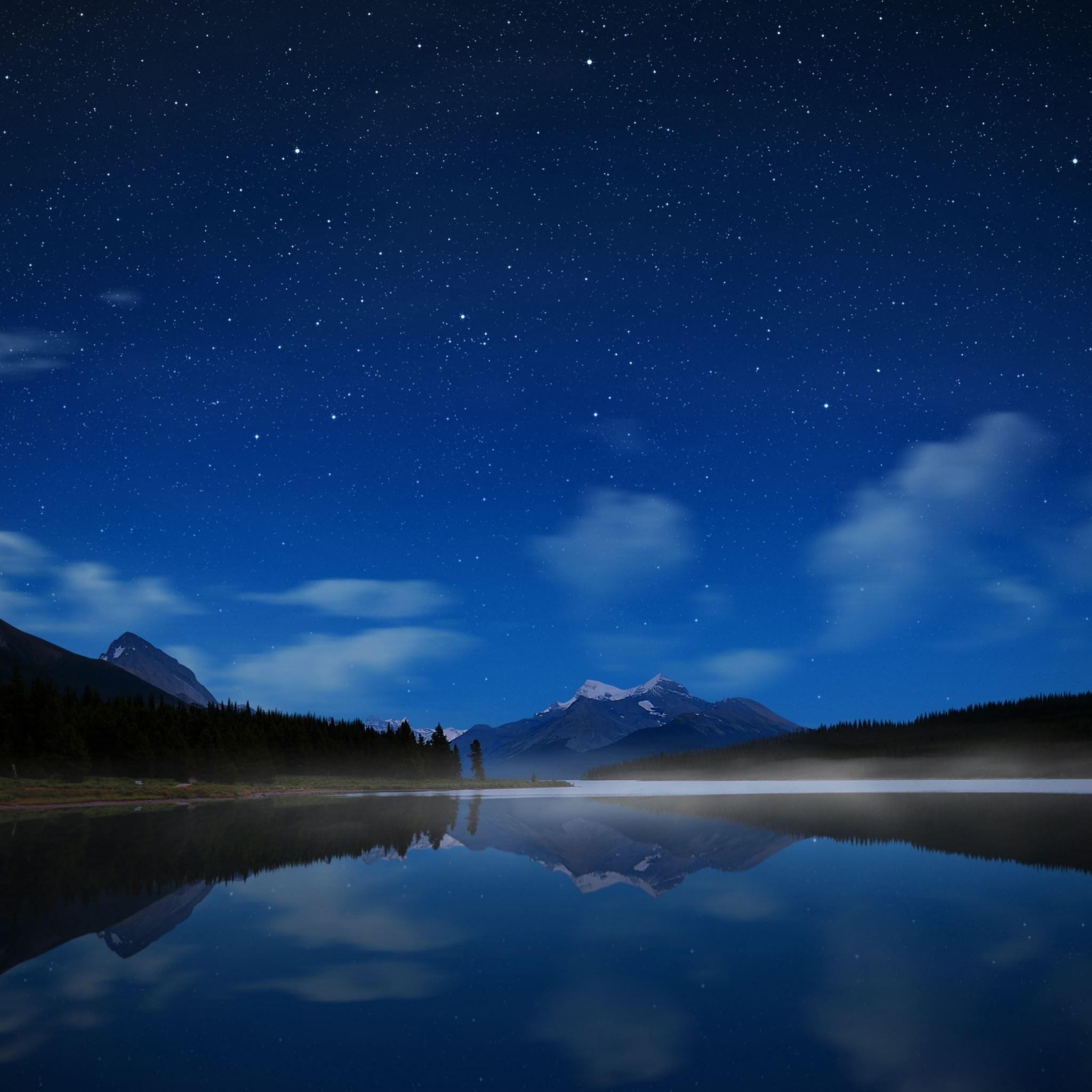 Night lake stars water smooth surface fog iPad Air Wallpaper Free Download
