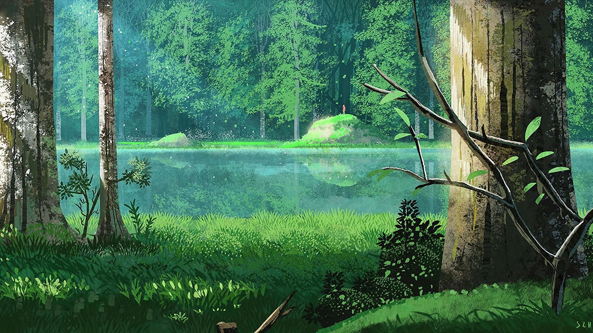 Anime girl forest wallpaper
