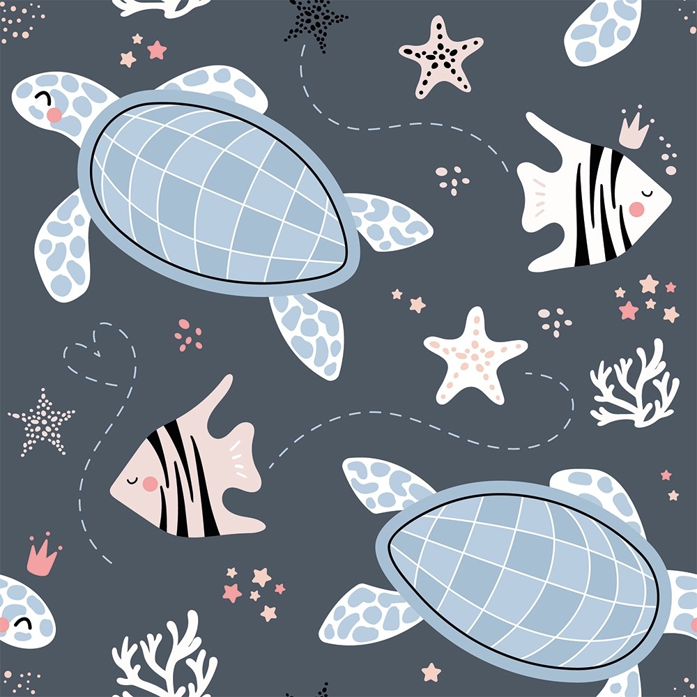 Sea Turtle and Zebrafish Wallpaper Mural • Wallmur®