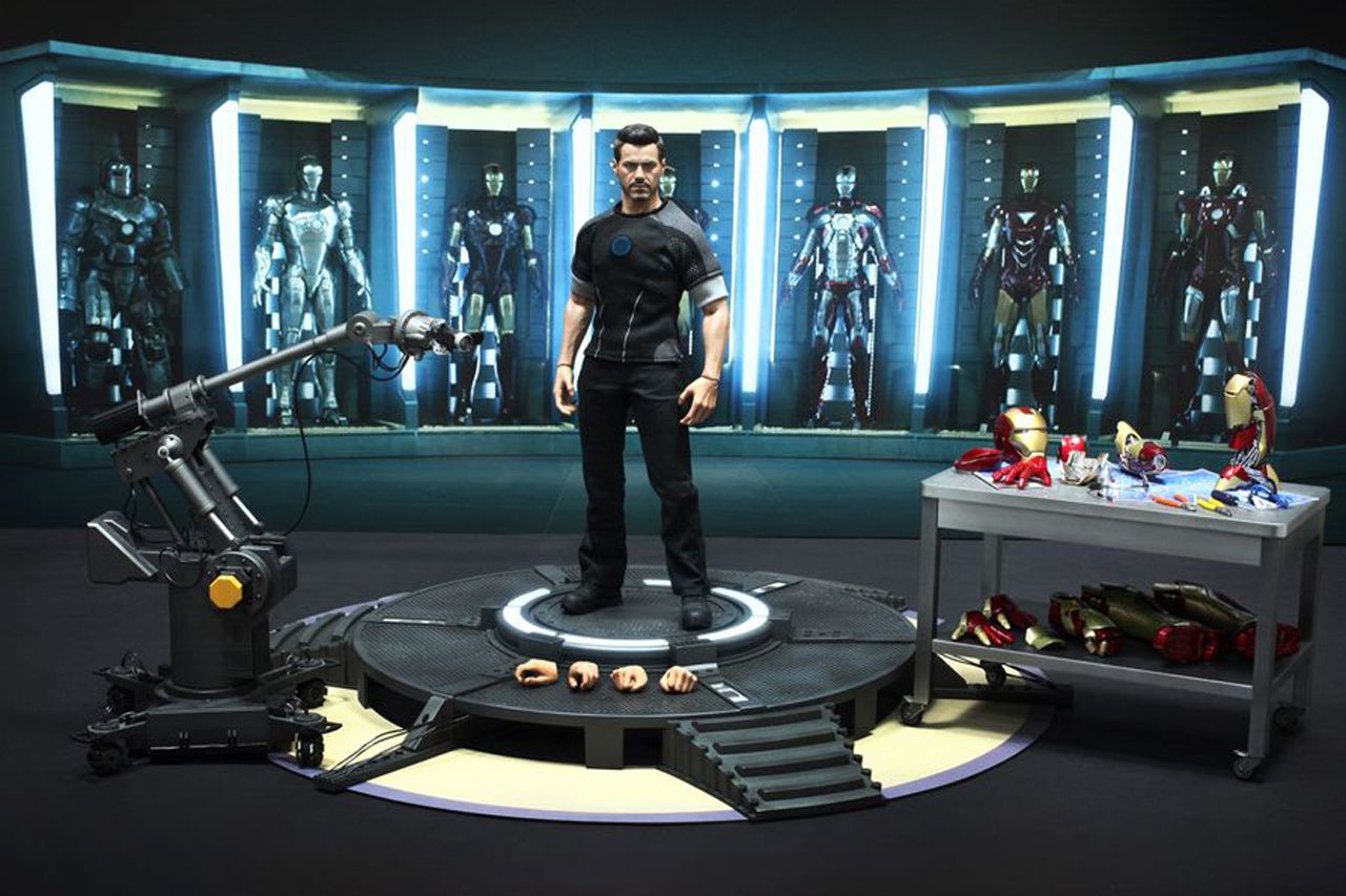Hot Toys, Tony Stark Limited Edition Sixth Scale Collectible Figure, in his workshop, Iron Man 3