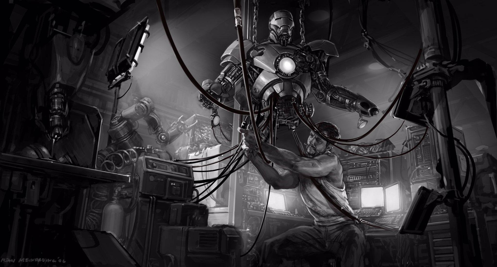 Ryan Meinerding - #tbt to the first #IronMan movie. This is an idea I had for what Tony Stark could be doing in his garage. I've fond memories from this show