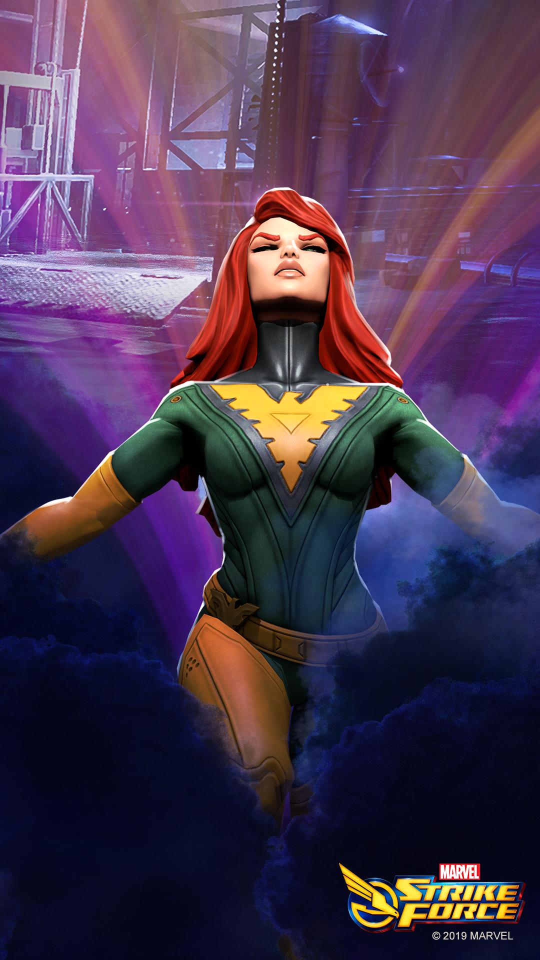 MARVEL Strike Force Phoenix mobile wallpaper. Put it on your phone. Won't almost tear the planet apart. #DarkPhoenix #JeanGrey #MarvelStrikeForce