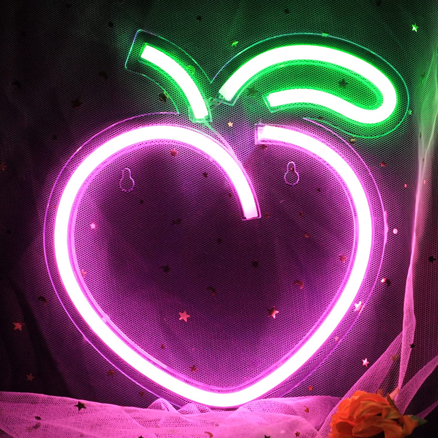 Buy IMEGINA Peach Neon Sign, Teen Bedroom Night Lights 8.9 x9.2 Inch, USB Powered Hot Pink Decor with Switch for Playroom Bar Hotel Party Game Kids Room, Valentine's Gift Online in Cote