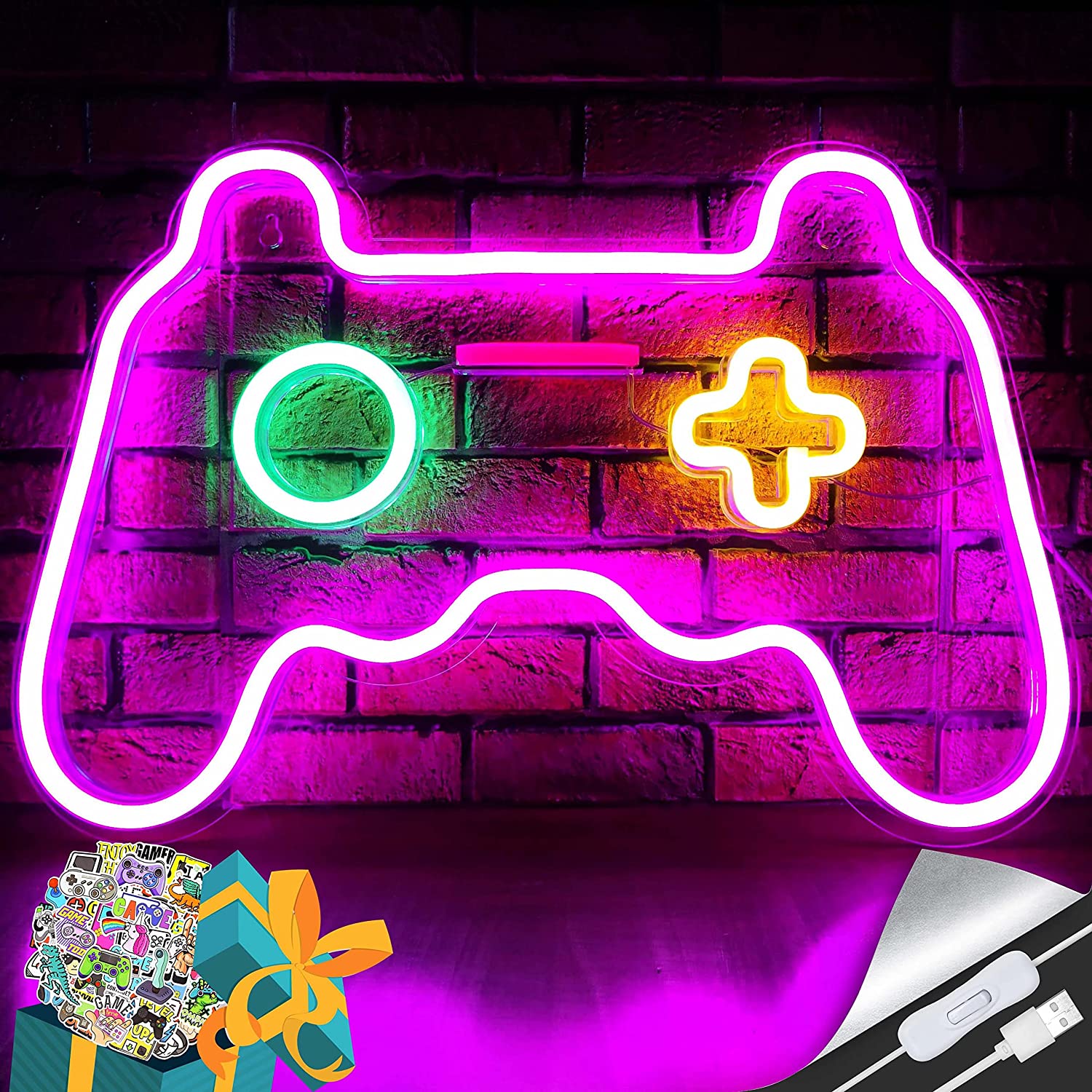 Amazon.com, LED Game Neon Sign Gamepad Shape LED Sign Light Gamer Gift for Teen Boys Game Room Decor Bedroom Wall Gaming Wall Decoration Playstation Light Up Signs Accessories Video Game Battle
