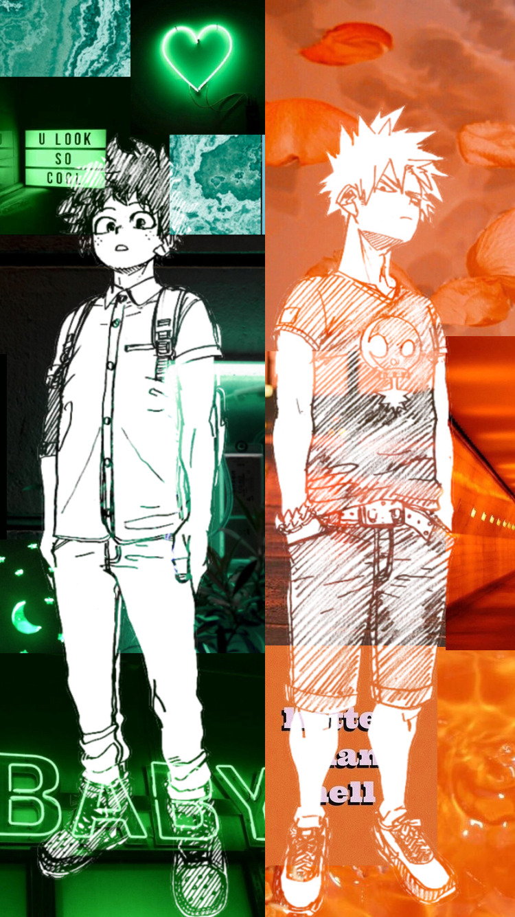 More BakuDeku Wallpaper Dark Green, Orange, and