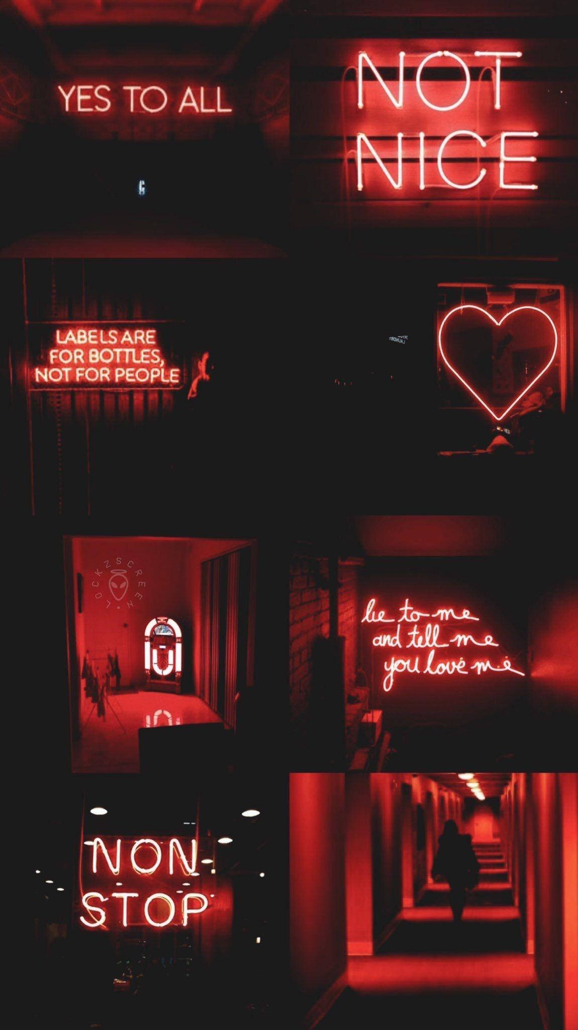 Download Grunge Aesthetic Dark Red Neon Lights Wallpaper