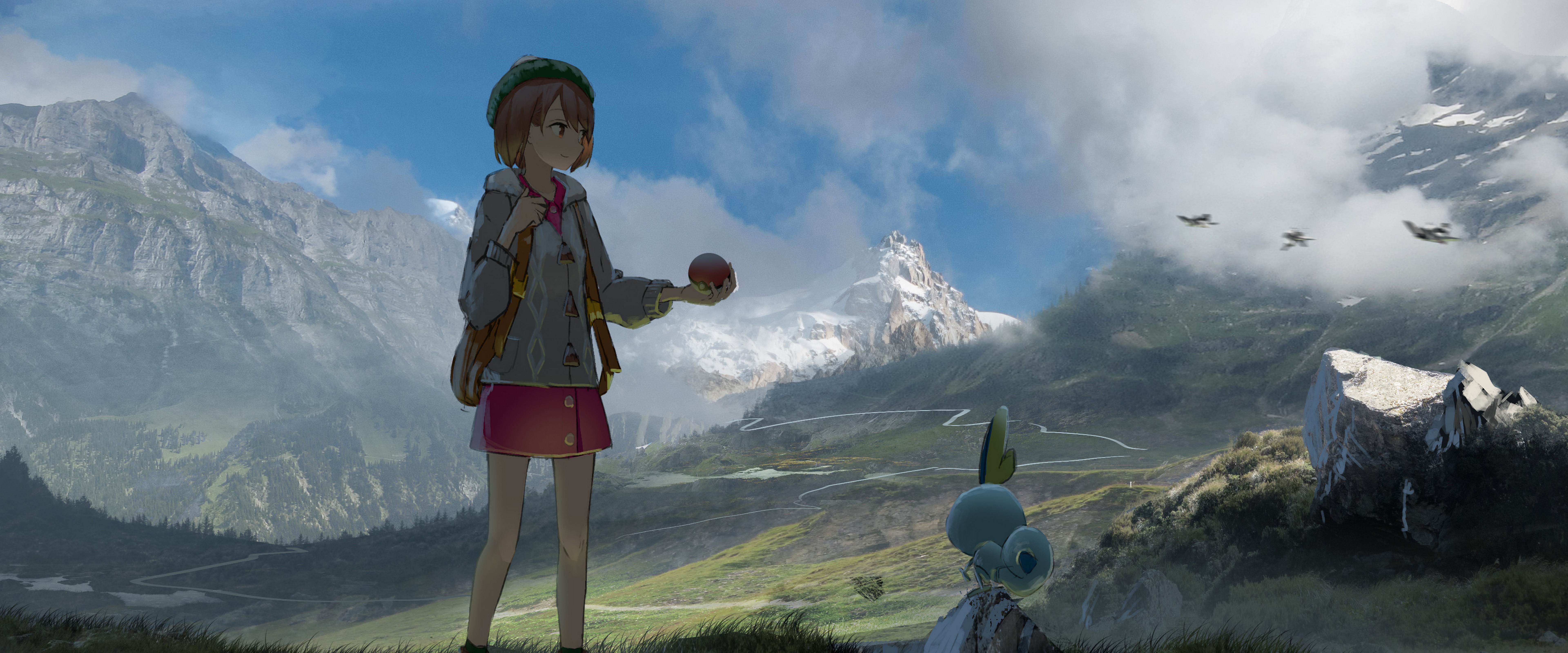 Sobble Pokemon Sword and Shield Female Pokemon Trainer 4K Wallpaper