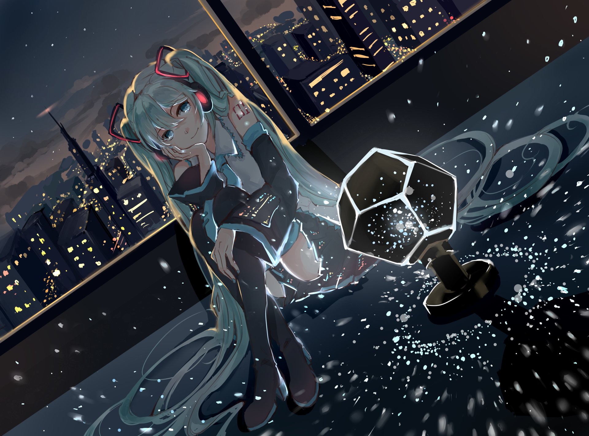 Blue Eyes Blue Hair City Girl Glitter Hatsune Miku HD