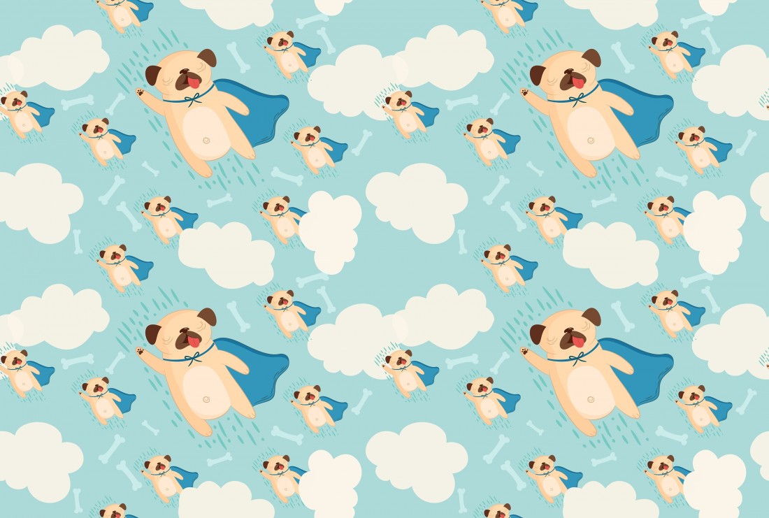 Cartoon Pet Dog Pattern Wallpaper Mural • Wallmur®
