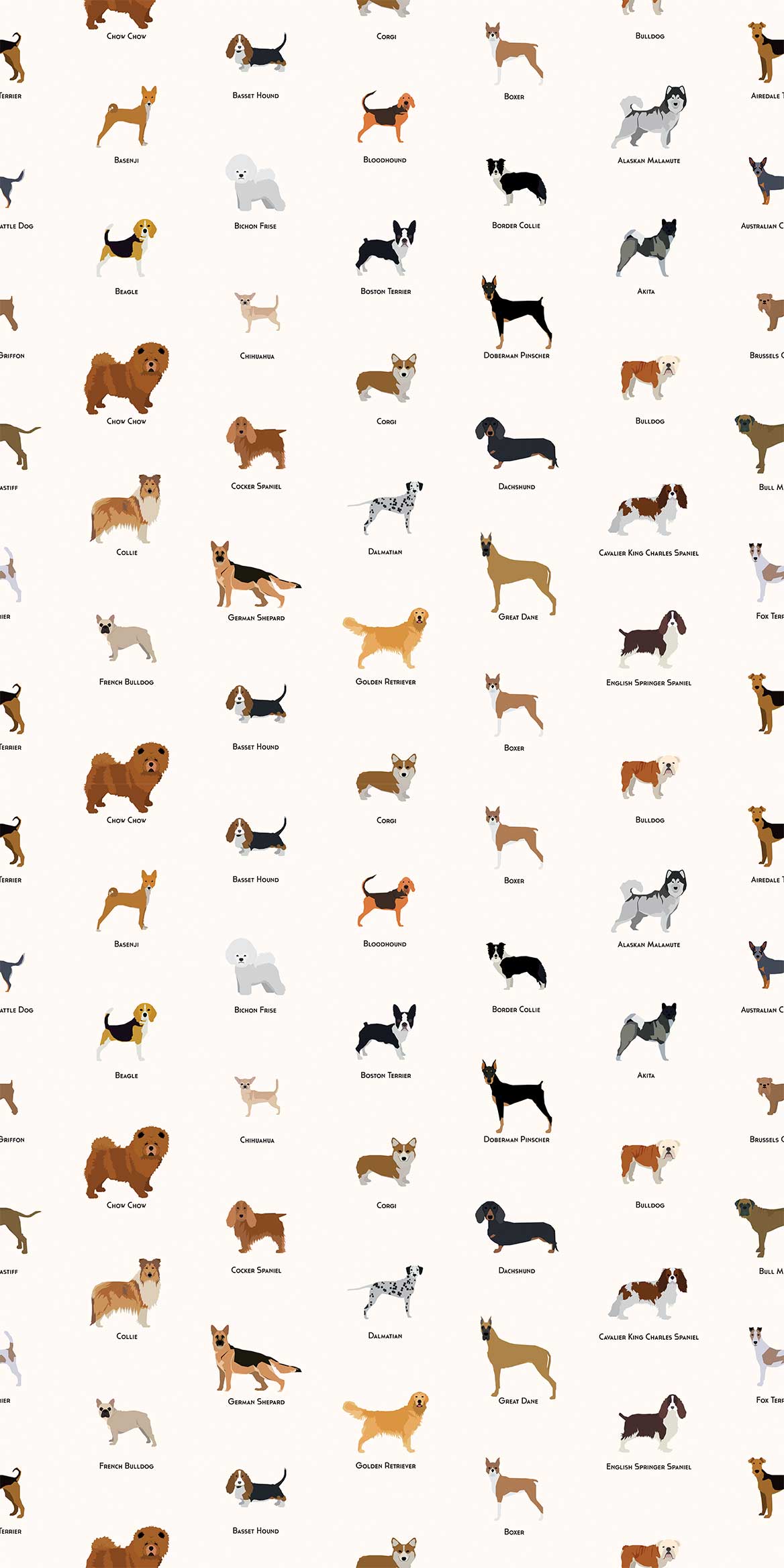 Cream Children's Dog Pattern Wallpaper