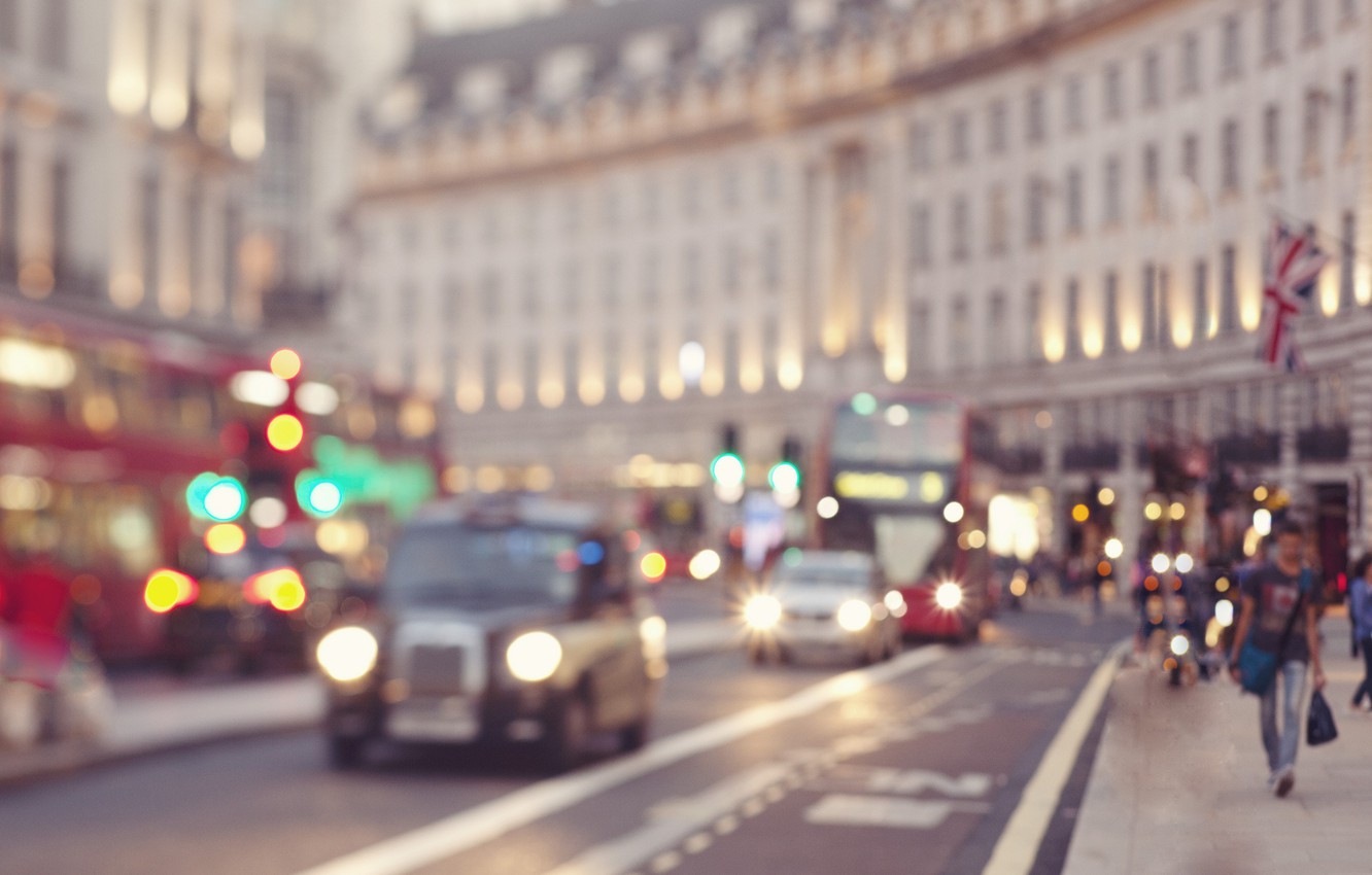 Wallpaper Lights, Twilight, Street, People, Taxi, Dusk, London, England, Cab, Everyday Life, Double Decker Bus Image For Desktop, Section город