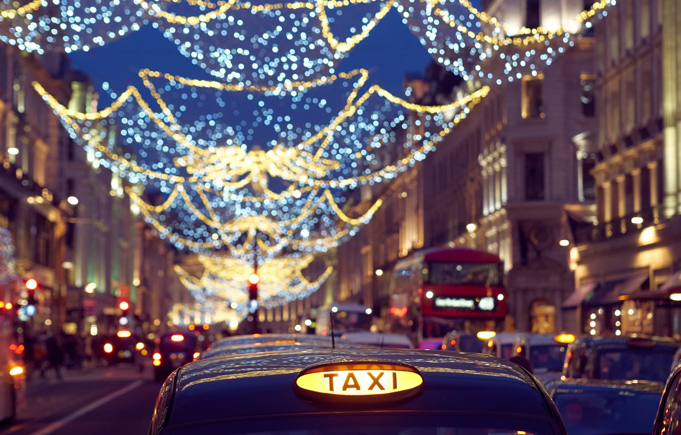 Wallpaper machine, street, England, London, taxi, garland, London, England, Regent Street image for desktop, section город