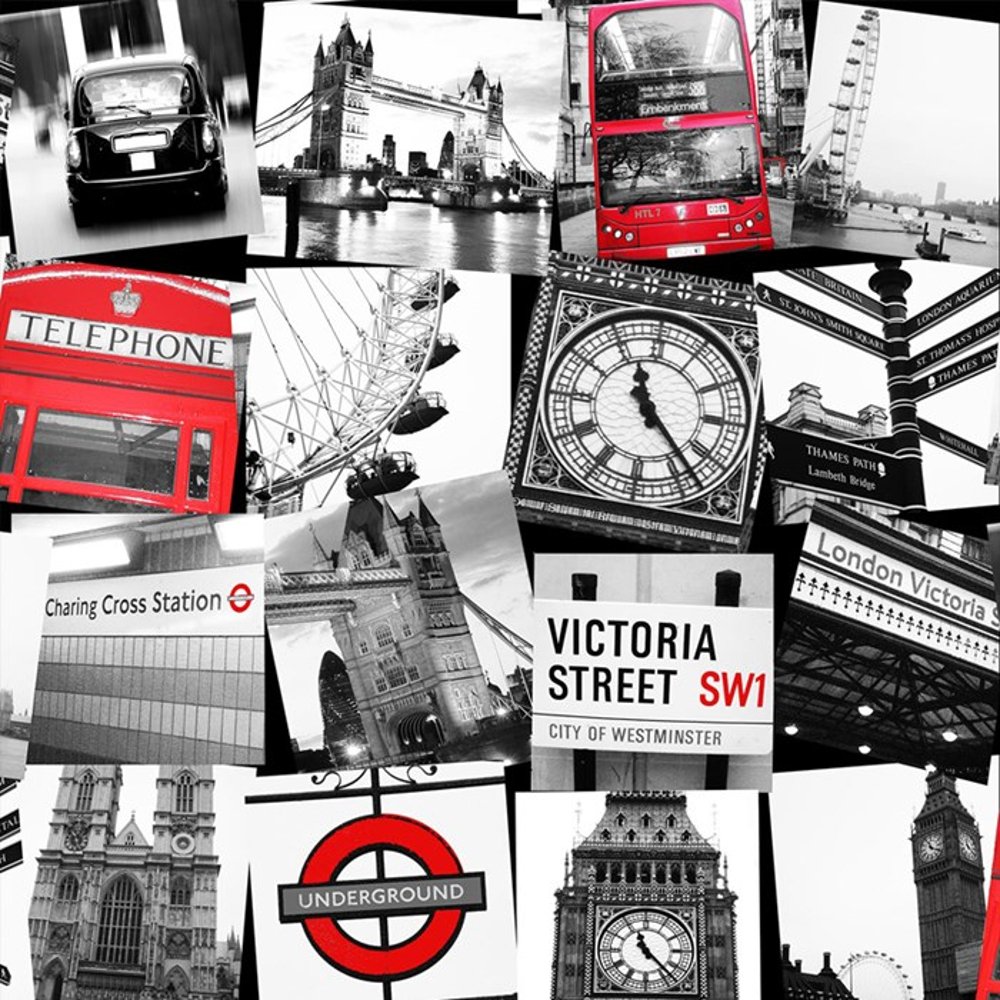 Graham & Brown London Taxi Black White Photo Pattern Wallpaper 50 841