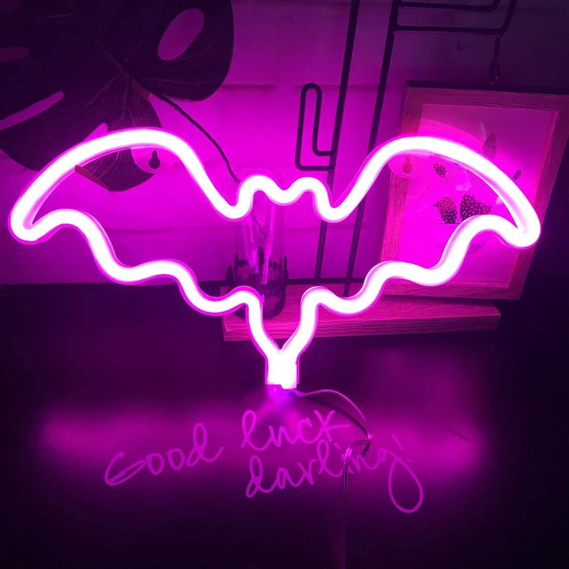 Fiee Pink Bat Shaped Neon Signs, Led Safety Halloween Art Wall Decoration Lights Neon Lights Night Table Lamp With Battery Powered USB For Kids Gift, Baby Room, Wedding, Home (Bat Pink), Everything Else