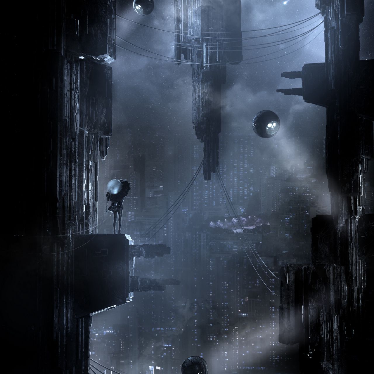 Download Wallpaper 1280x1280 City, Futurism, Cyberpunk, Sci Fi, Dark Ipad, Ipad 2, Ipad Mini For Parallax HD Background