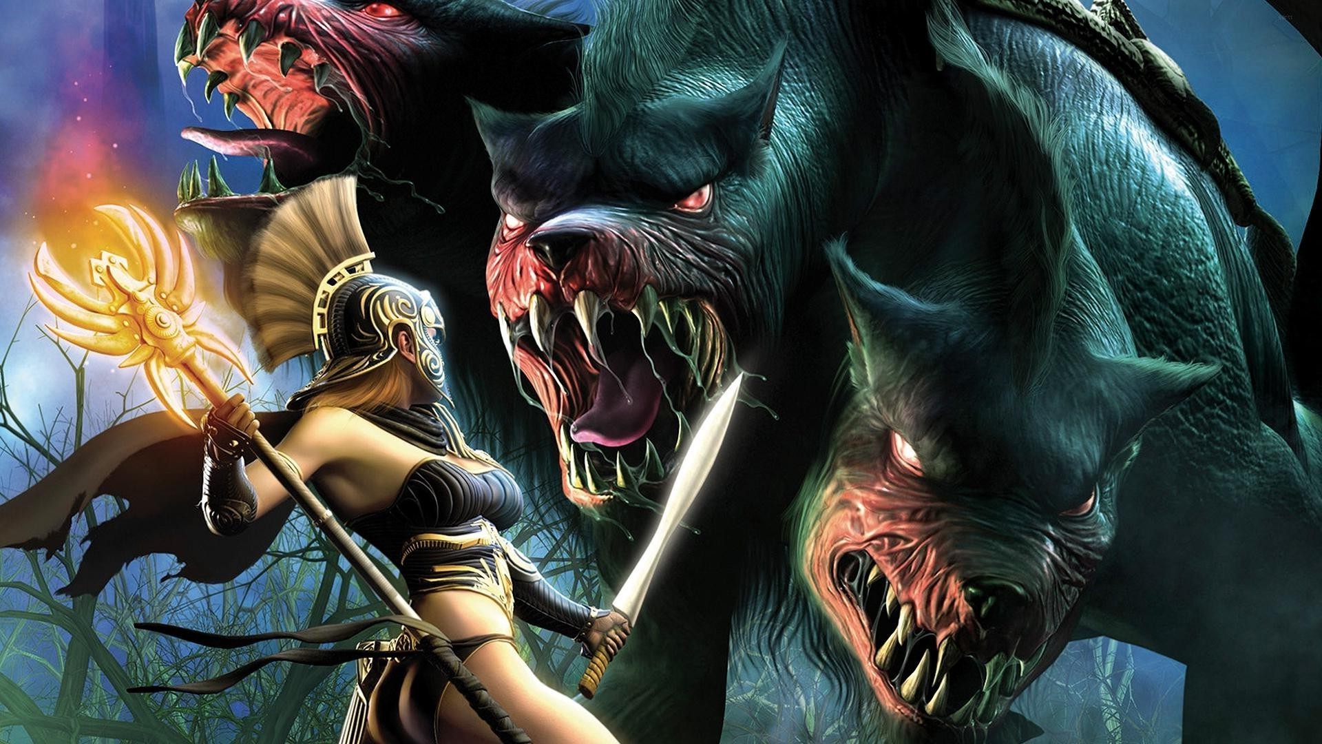 Graphic drawing of a valkyrie. Three dog Baskerville phone background image