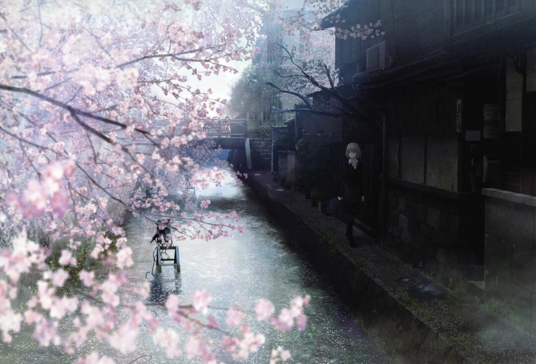 Water cherry blossoms japanese spring watercolor anime girls