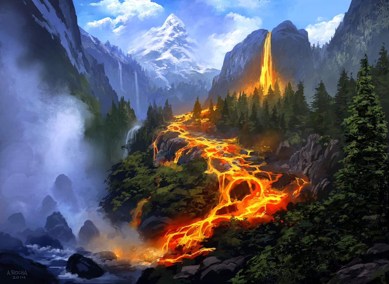 Fantasy mountain fire tree wallpaperx1095