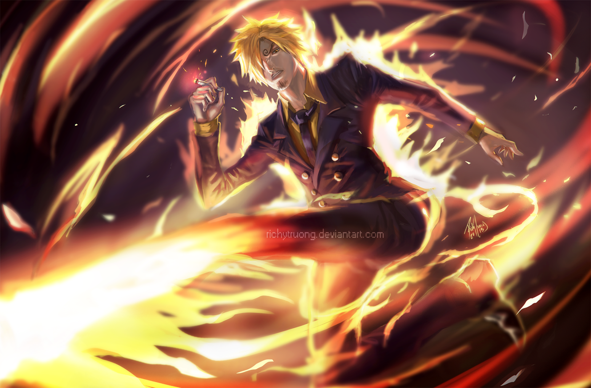 Sanji In Flames One Piece HD Wallpaper By R Triggerx1261