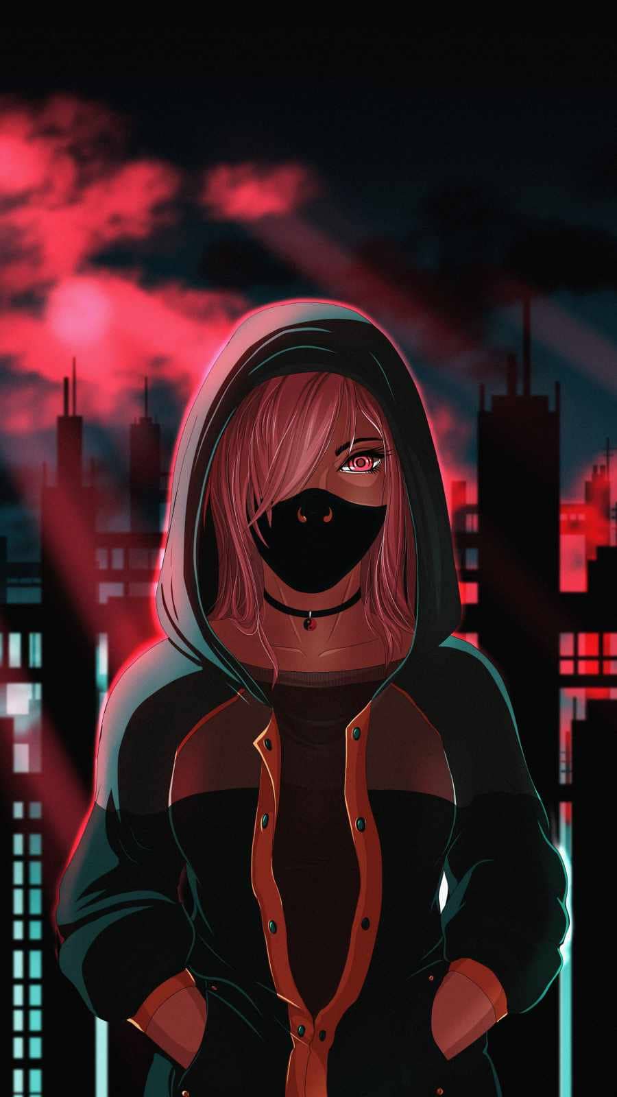 Hoodie Masked Girl Anime, Best iPhone Wallpaper and iPhone background, WallpaperUpdate, Best iPhone Wallpaper and iPhone background