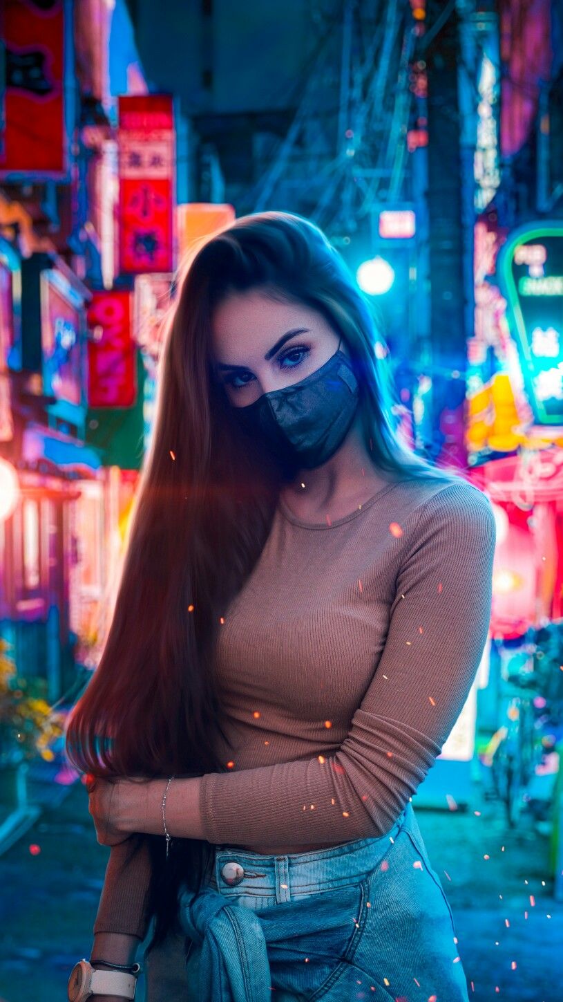 Wallpaper. Mask girl, Girl photography poses, Neon girl