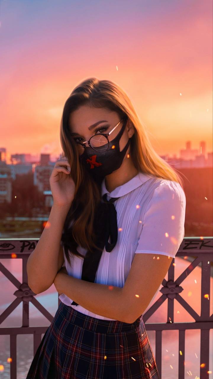 Cute Girl With Mask Wallpaper, iPhone Wallpaper
