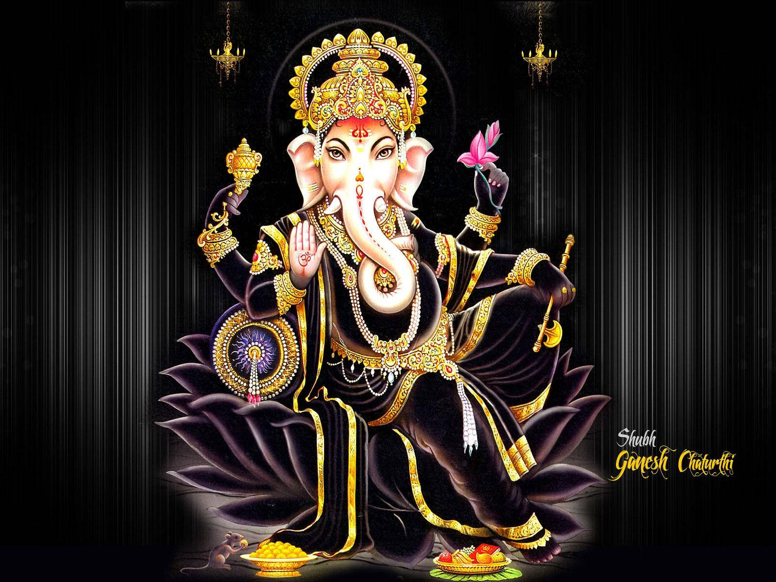 Download Ganesh 3D In Black Outfit Wallpaper
