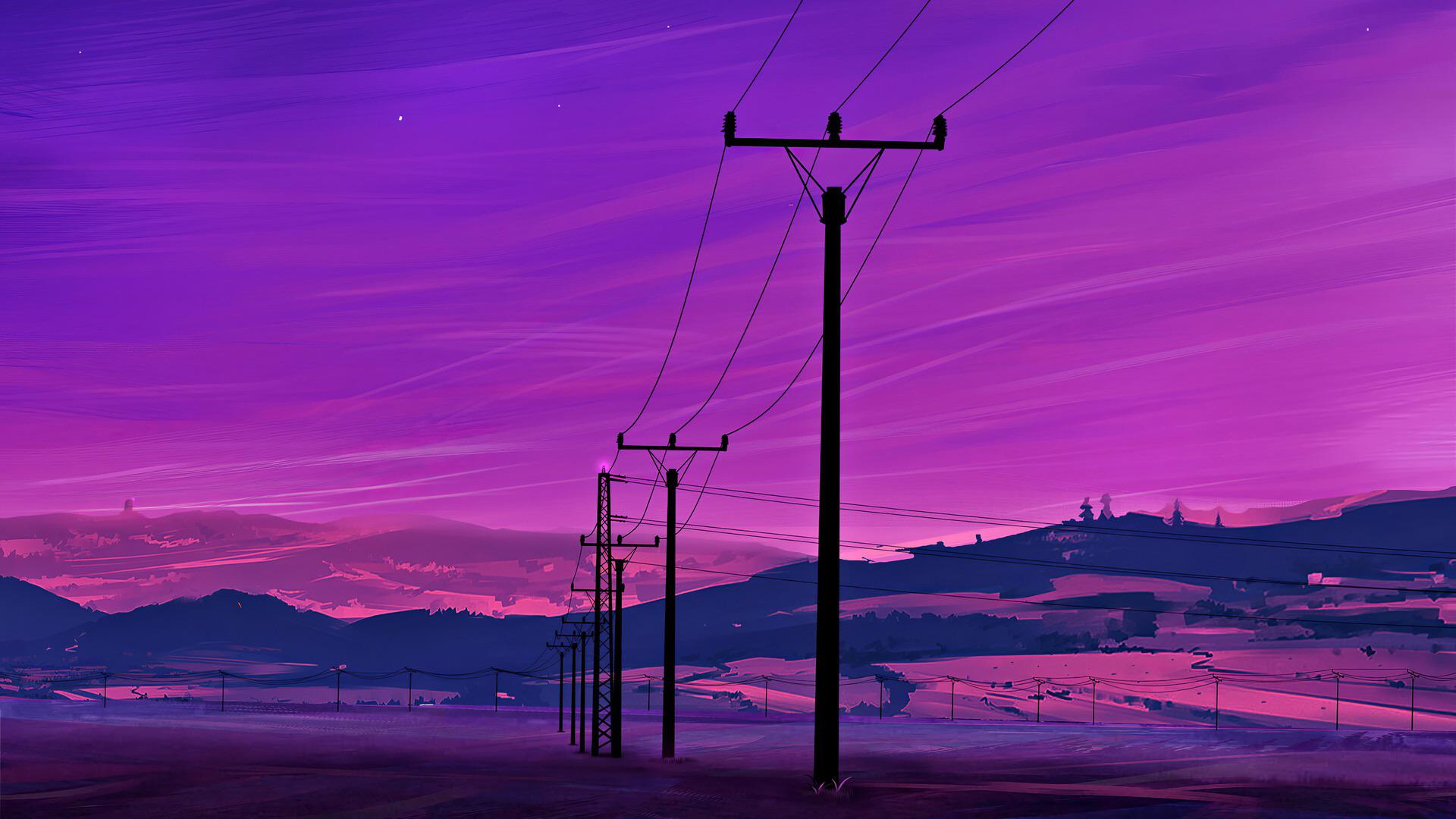 Neon Power Lines by unknown [1920x1080]
