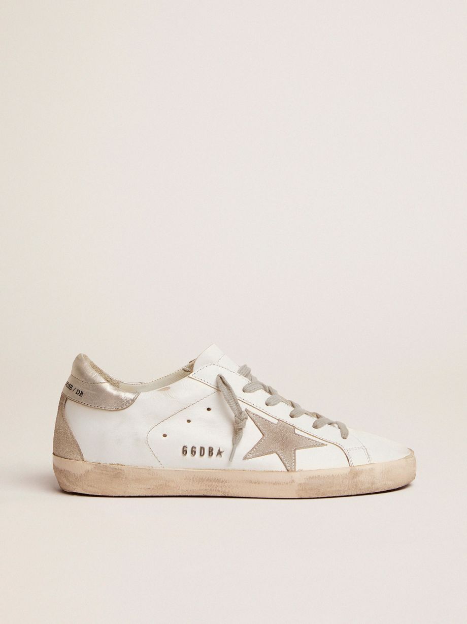 Women's Super Star Sneakers With Silver Heel Tab And Metal Stud Lettering. Golden Goose. Star Sneakers, Silver Leather Heels, Colorful Heels
