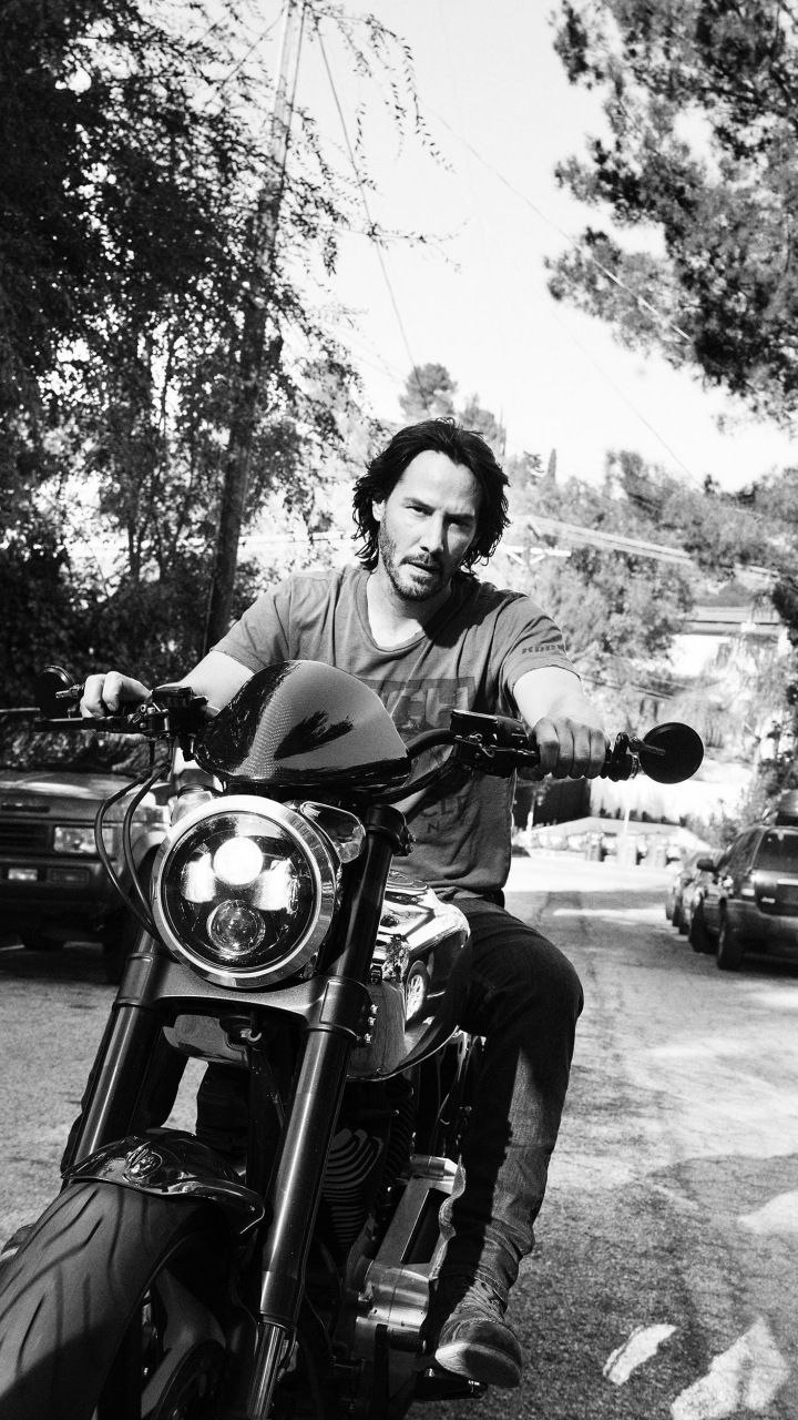 Keanu Reeves, on bike, actor, monochrome, 720x1280 wallpaper. Keanu reeves, Keanu reeves motorcycle, Keanu reaves