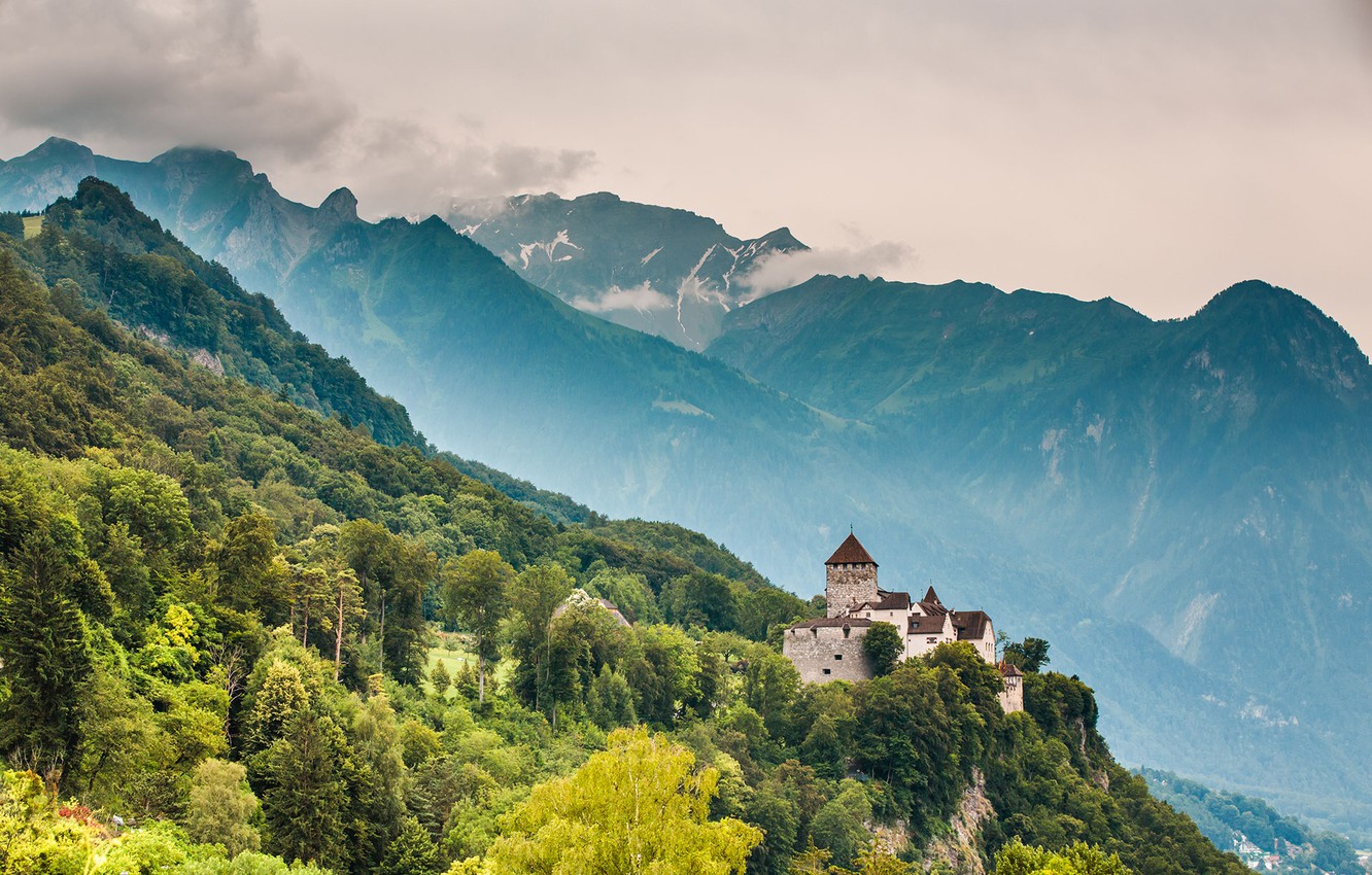 Wallpaper forest, mountains, castle, Alps, Liechtenstein, Vaduz Castle, Vaduz image for desktop, section город