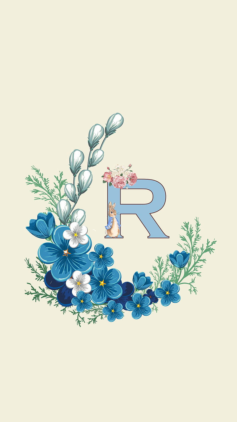 Download Letter R Blue Flowers Wallpaper