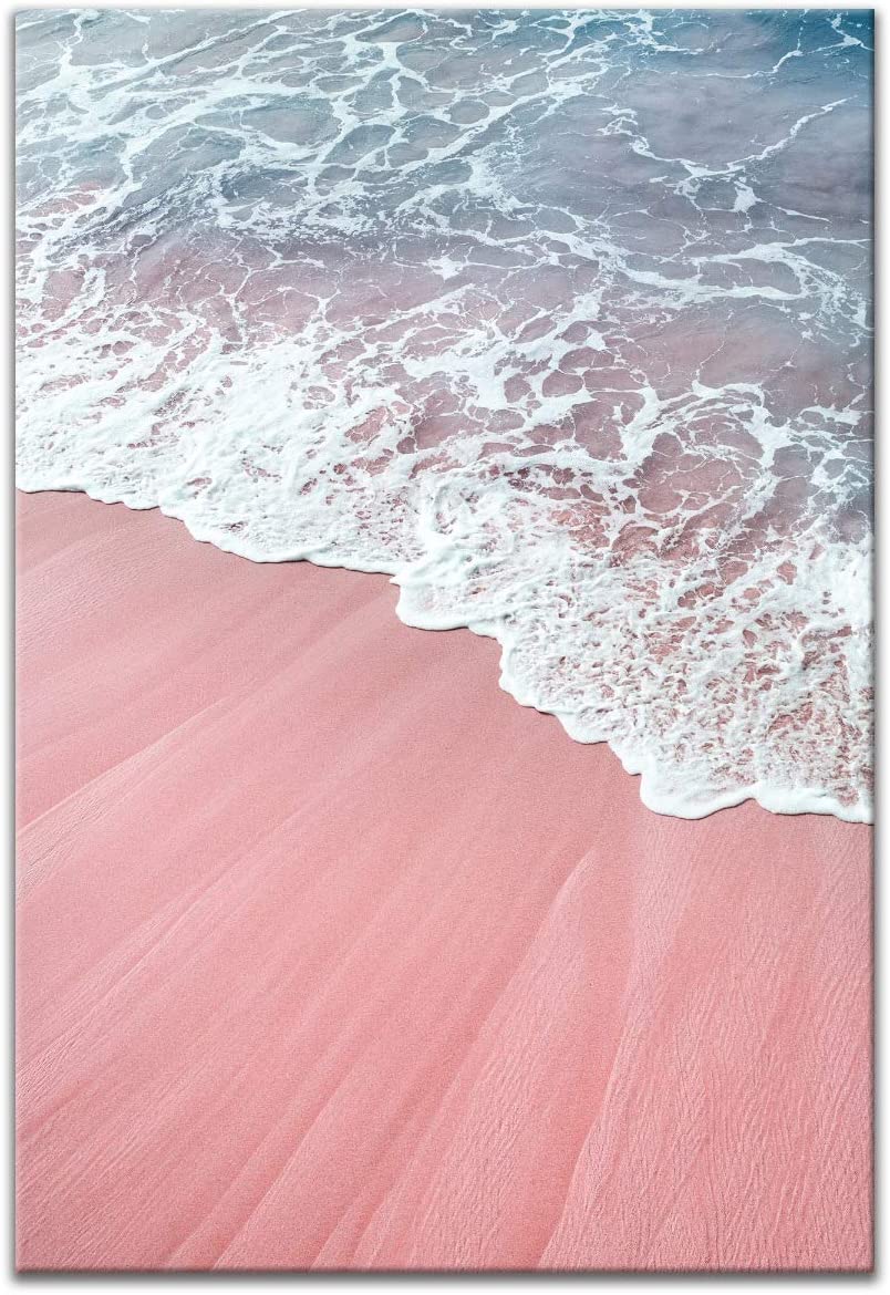 Humble Chic Pink Sand Beach Waves, 24x36 Vertical Canvas Wall Art Giclee Printed Stretched Panel Picture Decorations Dining Bed Bath Kitchen Office Dorm Room Home Decor Prints