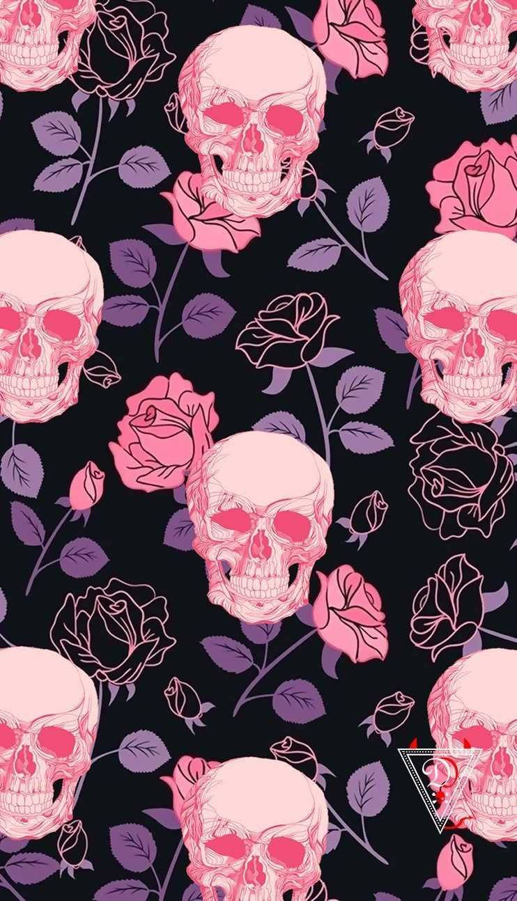 Download Pastel Goth Skulls And Roses Wallpaper