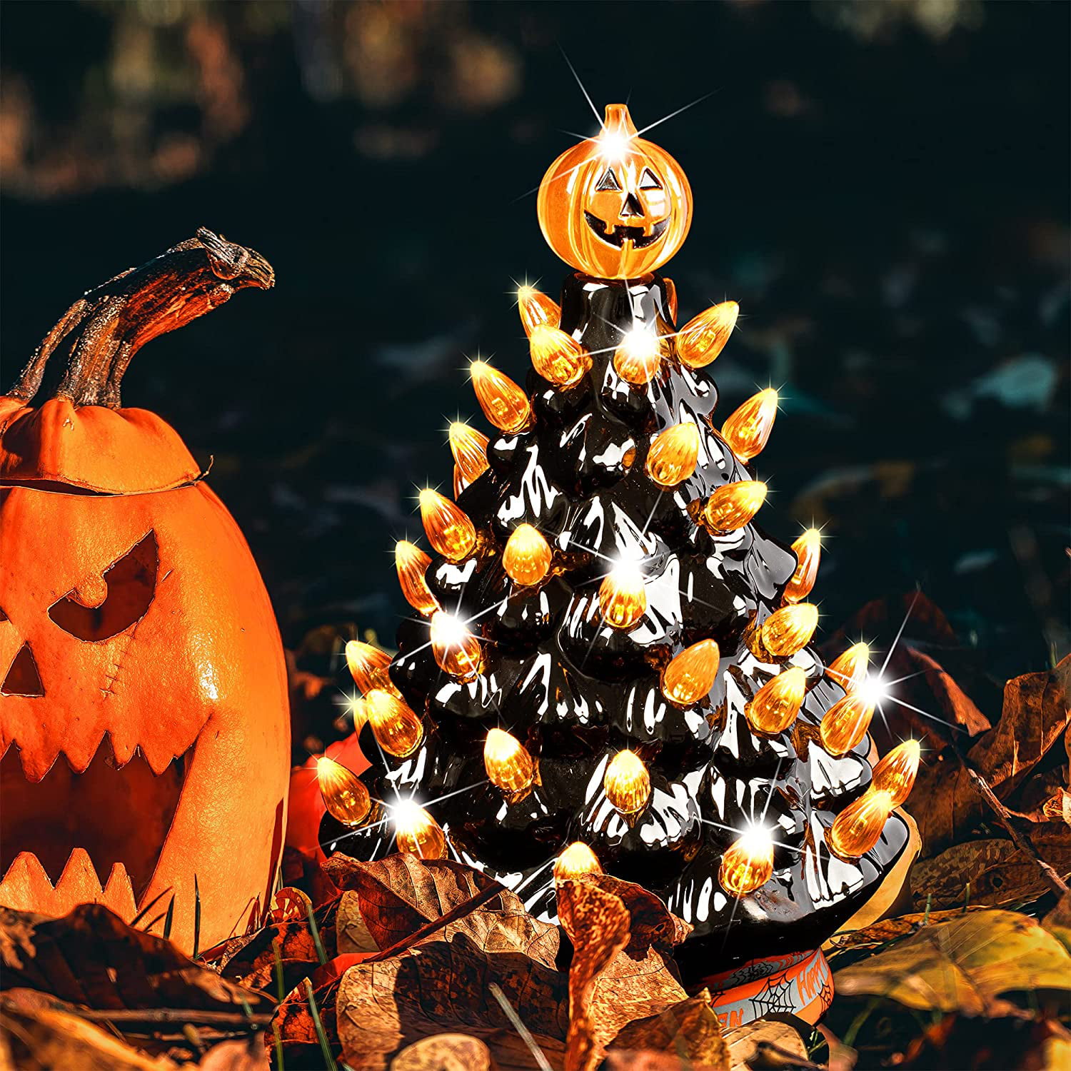 2 Pack Halloween Pumpkin Lights With Remote Timer Pumpkin Lights LED Battery Operated Halloween Decor Jack O Lantern Outdoor Pumpkin Decorations Lights Halloween