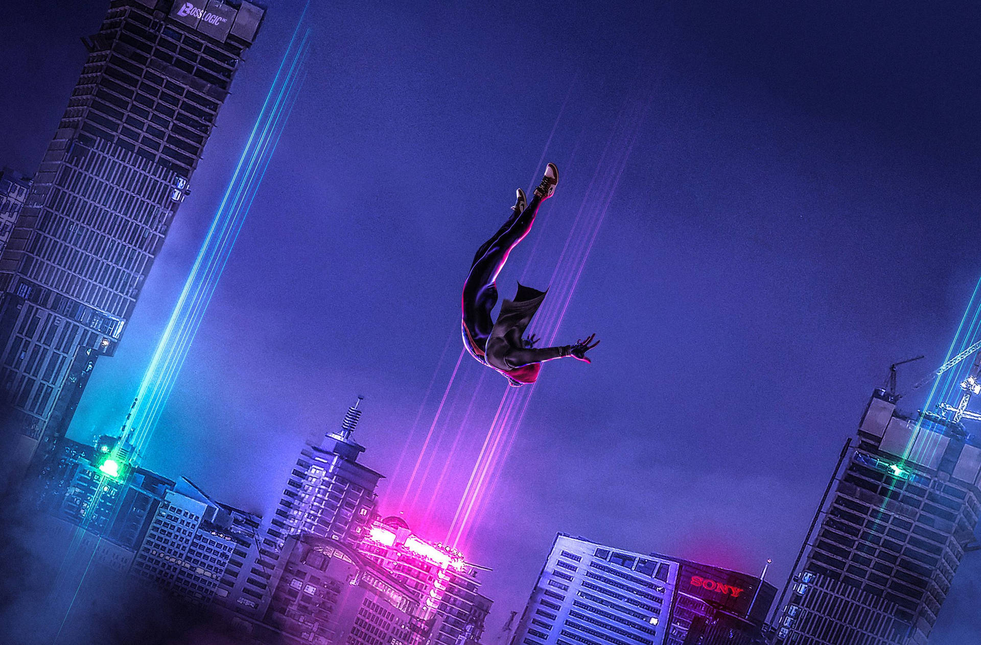 Download Spider Man Into The Spider Verse Pinkish Purple Background Wallpaper