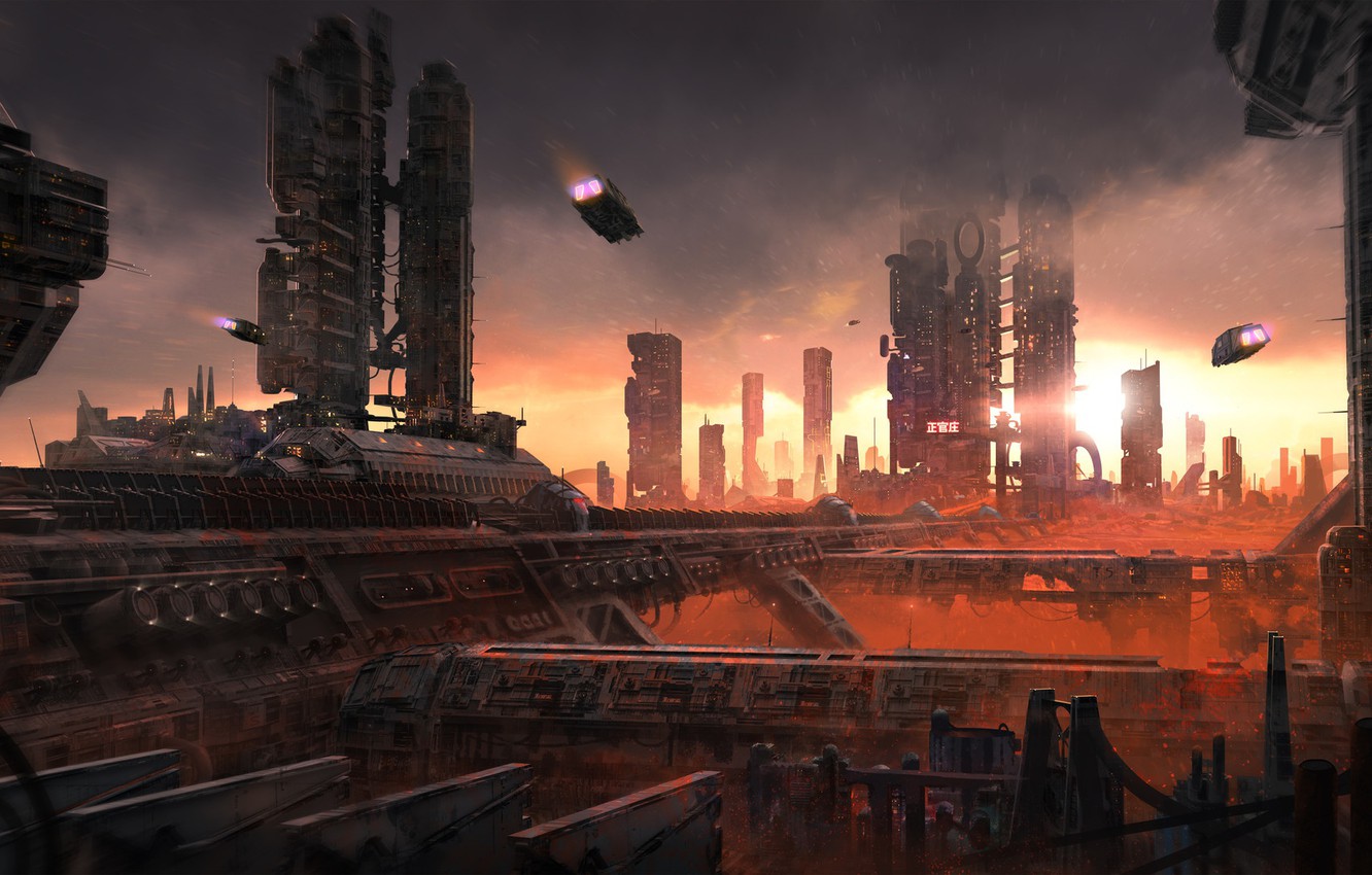 Wallpaper The city, Future, Machine, City, Architecture, Fiction, Dystopia, Cyberpunk, Dominique van Velsen, by Dominique van Velsen image for desktop, section фантастика