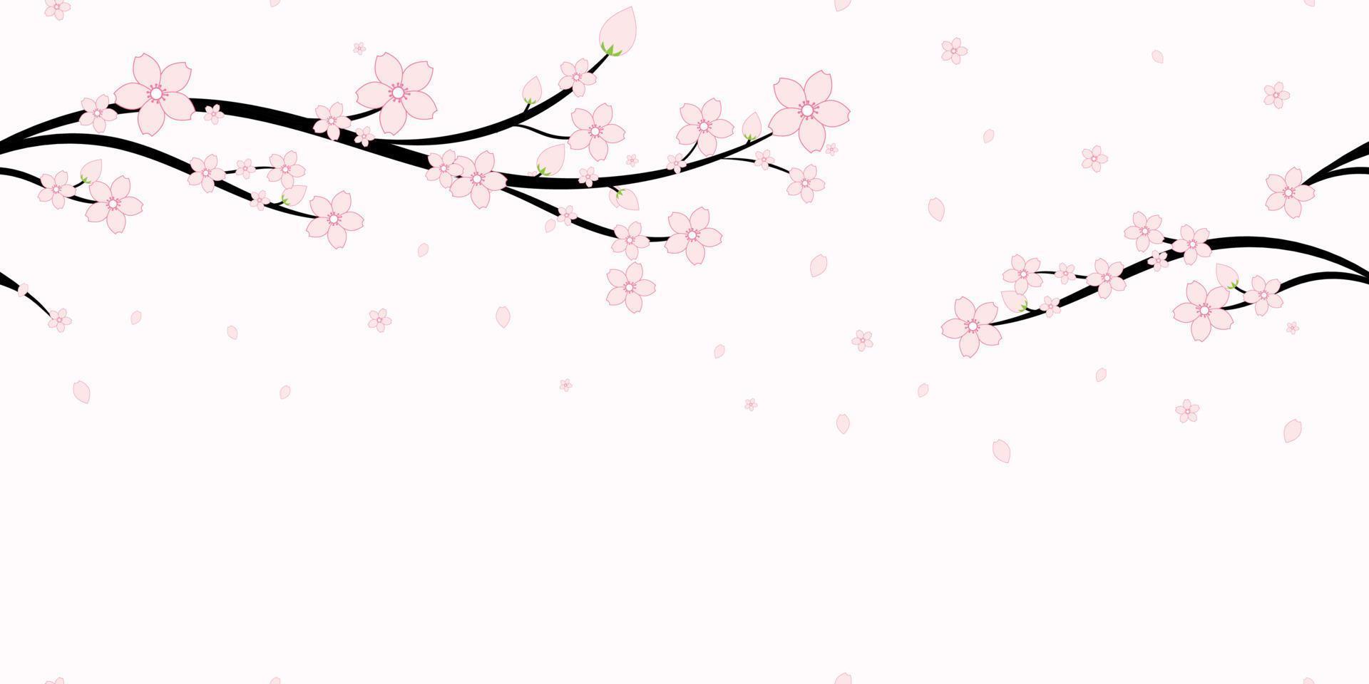 Seamless Japanese Cherry Blossoms and Branches Pattern background, Sakura flower vector illustration, Seamless background and wallpaper for fabric, packaging, Decorative print, Textile