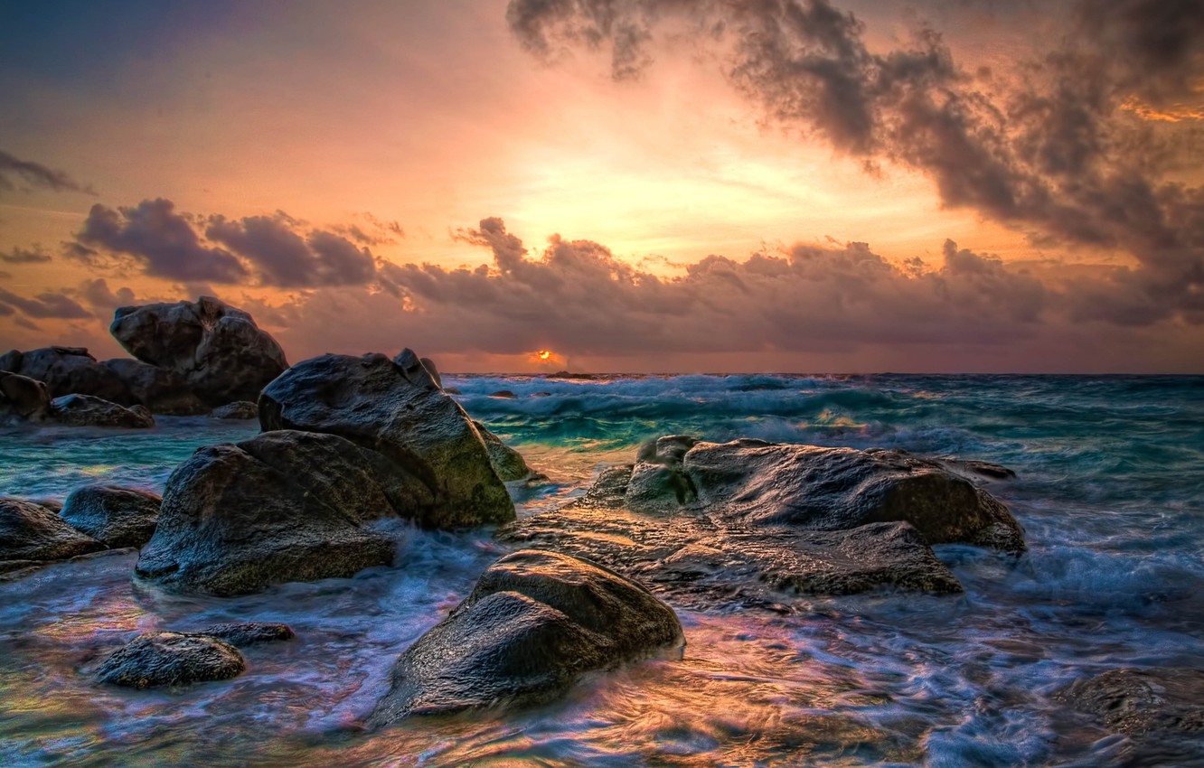 Wallpaper water, clouds, the ocean, sunrise, ocean, water, clouds, sunrise image for desktop, section пейзажи