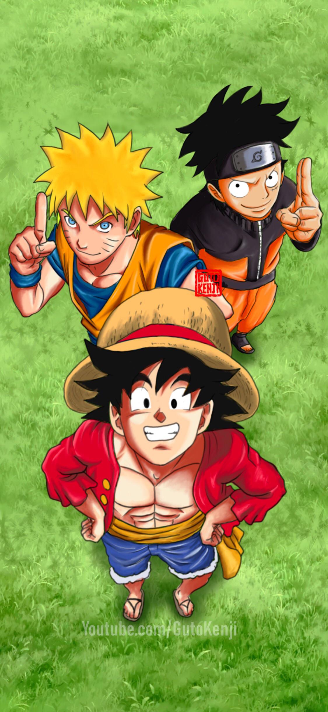 Goku Naruto Luffy mashup Wallpaper I made (PC & mobile)