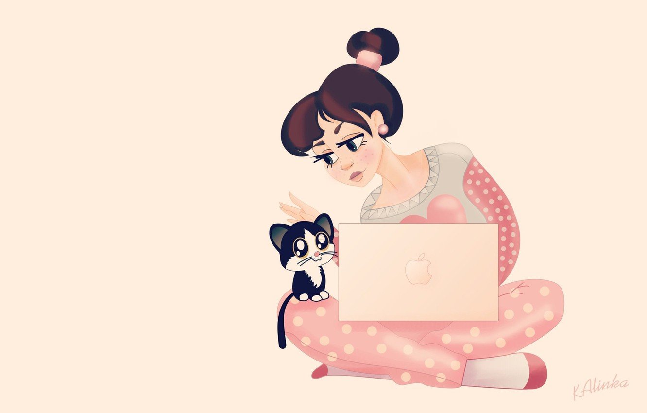 Wallpaper cat, girl, figure, vector, art, laptop image for desktop, section минимализм